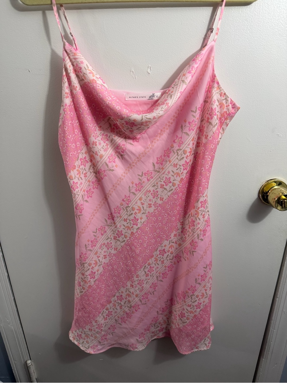 Altar'd State Pink Floral Cowl Neck Slip Dress